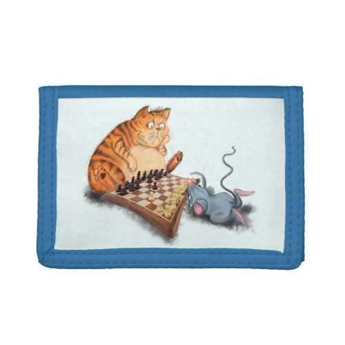 Funny Trifold Wallet Cat and Mouse Playing Chess