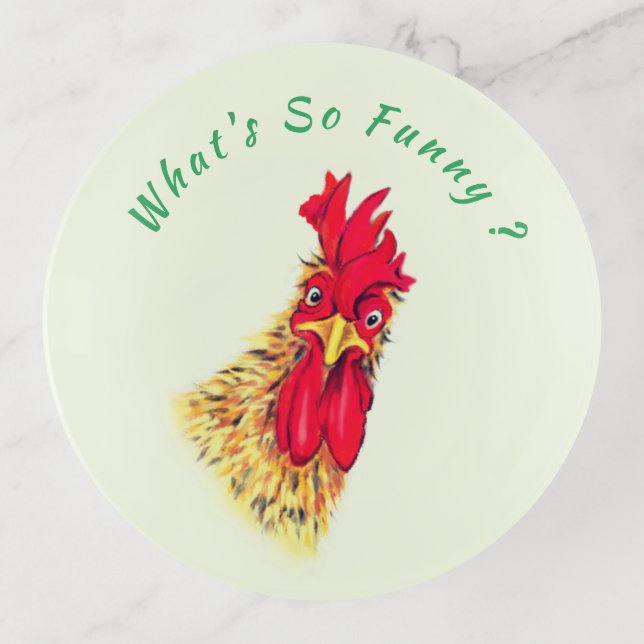 Funny Trinket Tray Surprised Rooster - Custom Text (Front)