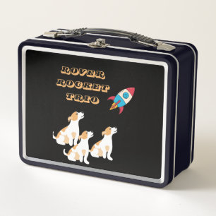 Funny Trio Doggy Rocket Space Mission Metal Lunch Box