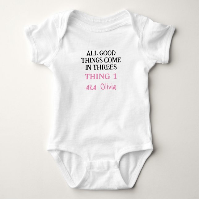 Funny Triplets Outfit With Name, Custom Girl   Baby Bodysuit (Front)