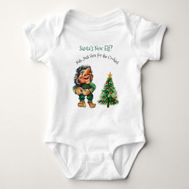 Funny Troll Baby Christmas Santa’s New Elf Bodysuit (Front)