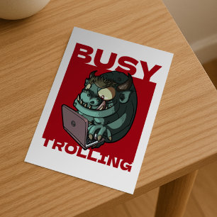 Funny Troll Busy Trolling Internet Laptop Cartoon Postcard