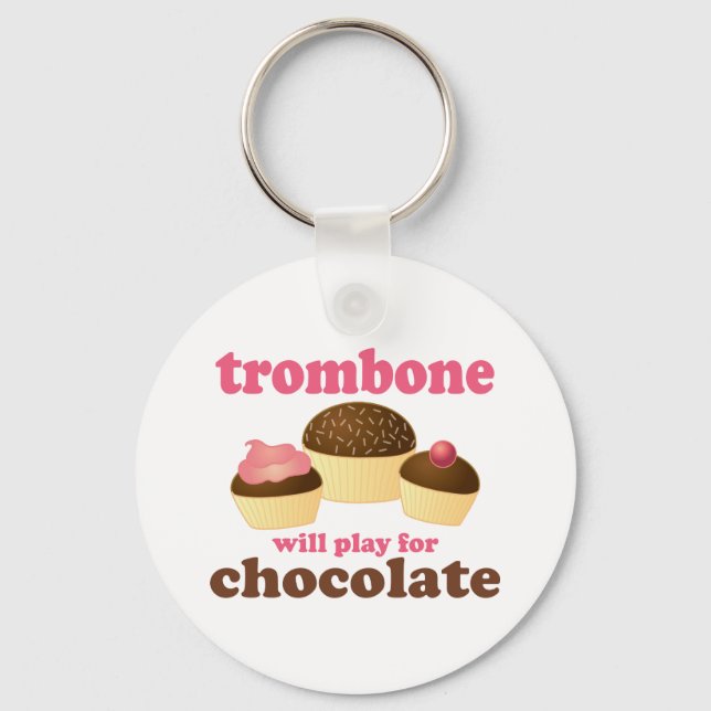 Funny Trombone Will Play for Chocolate Keychain (Front)