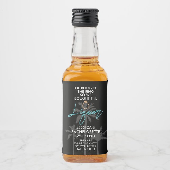 Funny Tropical Bachelorette Weekend Mini Liquor Bo Liquor Bottle Label (Front)