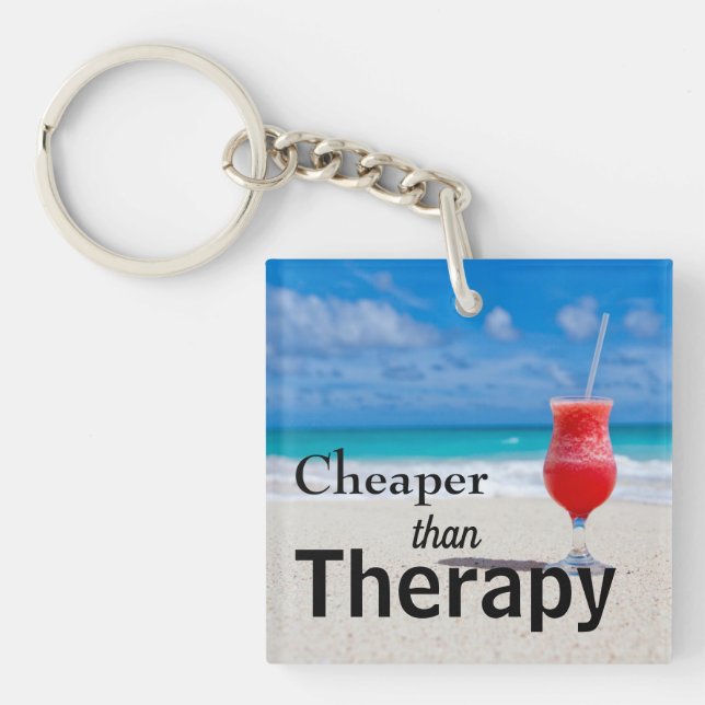 Funny Tropical Beach Photo Typography Keychain (Front)