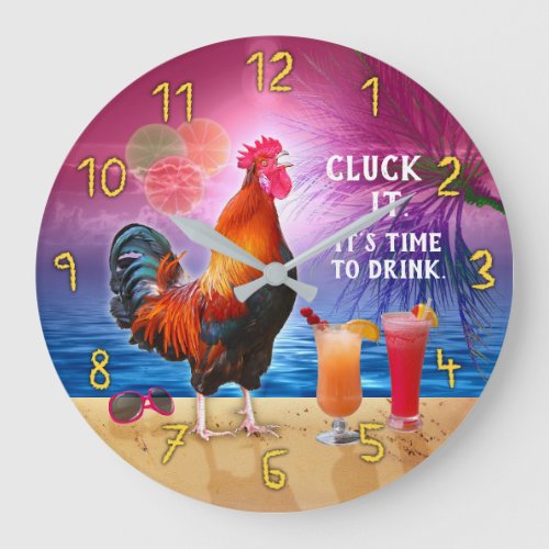 Funny Tropical Beach Rooster Chicken  Cluck It Large Clock
