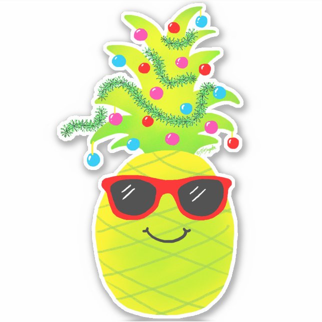 Funny Tropical Christmas Pineapple Sticker (Front)