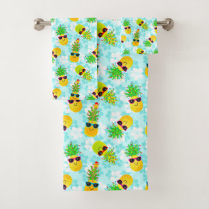 Funny Tropical Christmas Pineapples Bath Towel Set