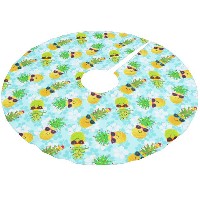Funny Tropical Christmas Pineapples Brushed Polyester Tree Skirt (Angled)