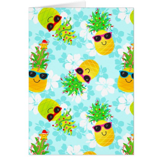 Funny Tropical Christmas Pineapples Cards (Front)
