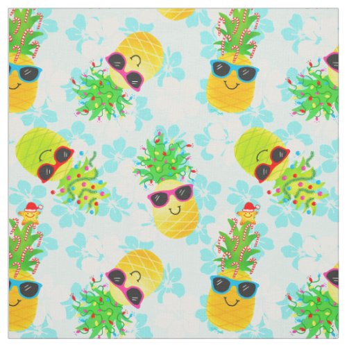 Funny Tropical Christmas Pineapples Fabric