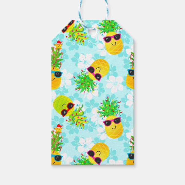 Funny Tropical Christmas Pineapples Gift Tags (Front)