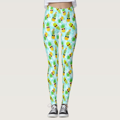 Funny Tropical Christmas Pineapples Leggings