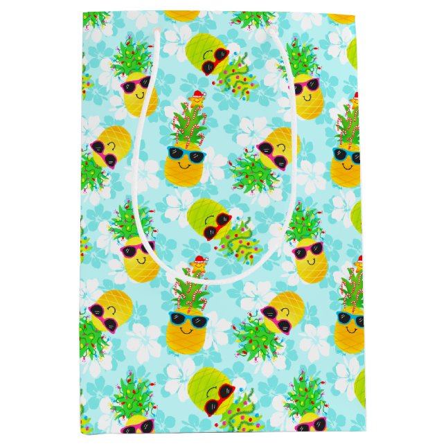 Funny Tropical Christmas Pineapples Medium Gift Bag (Front)