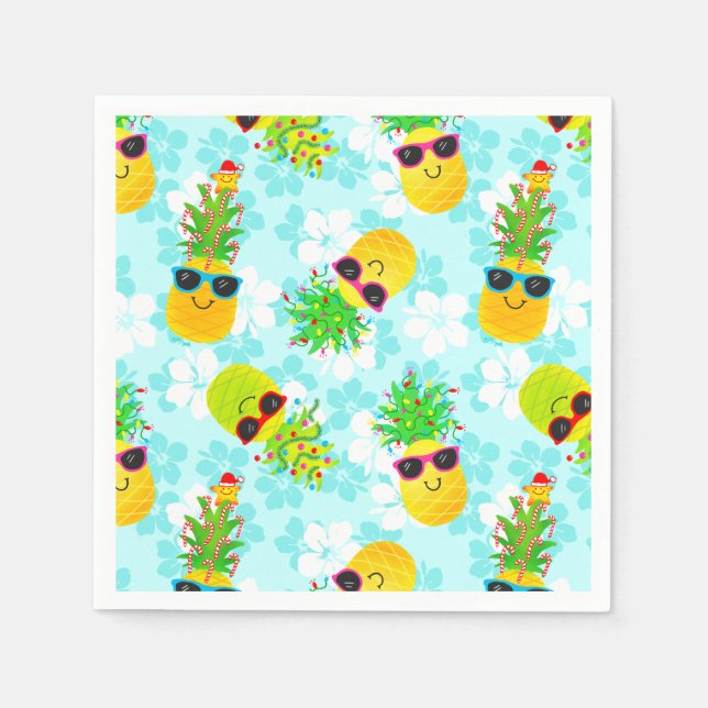 Funny Tropical Christmas Pineapples Paper Napkins (Front)
