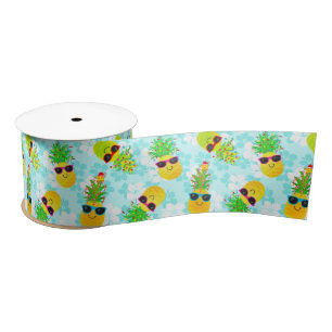 Funny Tropical Christmas Pineapples Satin Ribbon