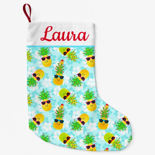 Funny Tropical Christmas Pineapples Small Christmas Stocking (Front)