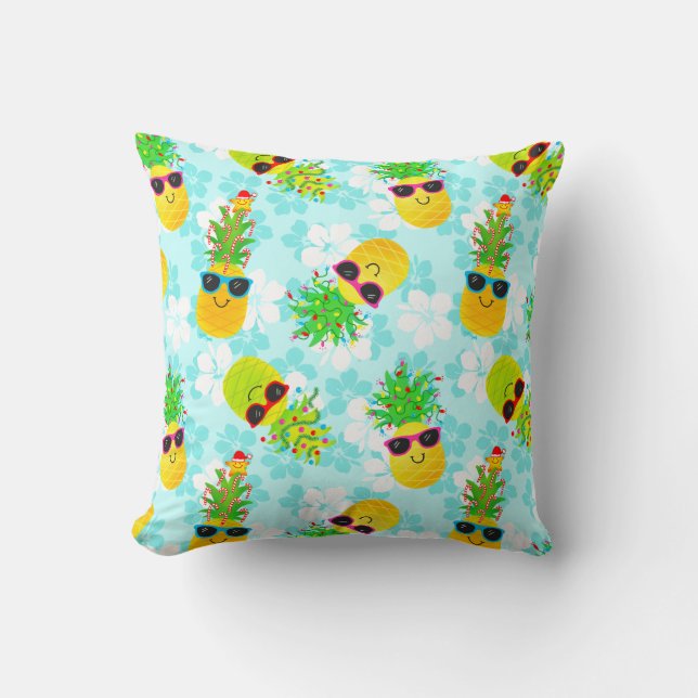 Funny Tropical Christmas Pineapples Throw Pillow (Front)