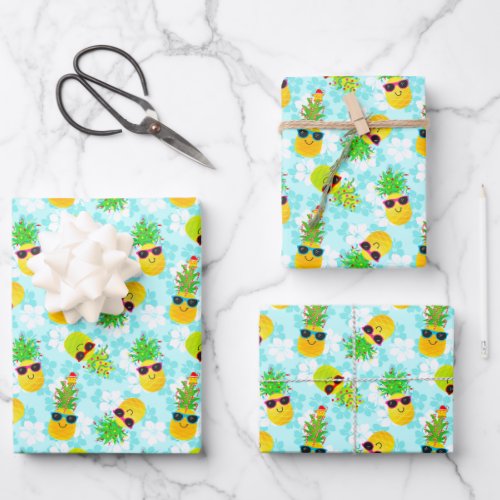 Funny Tropical Christmas Pineapples Wrapping Paper Sheets