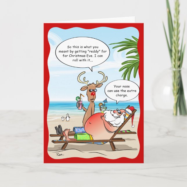 Funny Tropical Christmas Santa Rudolph Holiday Card (Front)