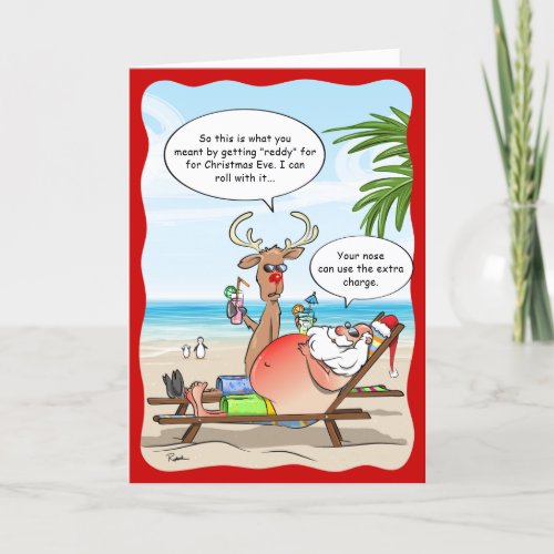 Funny Tropical Christmas Santa Rudolph Holiday Card