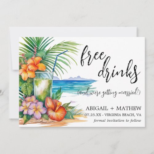 Funny Tropical Cocktail Beach Trendy Photo Wedding Save The Date