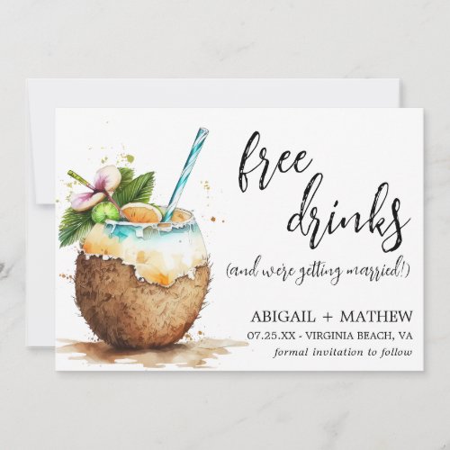 Funny Tropical Coconut Cocktail Photo Wedding  Save The Date