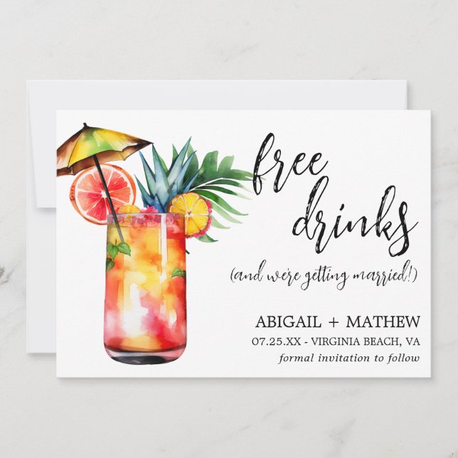 Funny Tropical Drink Cocktail Trend Photo Wedding  Save The Date (Front)