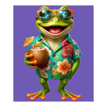 Funny Tropical Frog Wall Art Print | Colorful Hawa