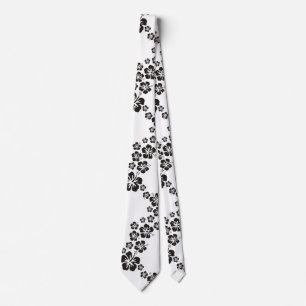 Funny Tropical Hibiscus blooms black + your backg. Neck Tie