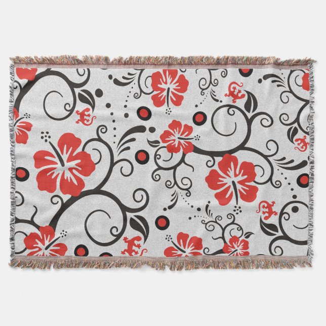 Funny Tropical Hibiscus Decor Pattern Throw Blanket (Front)