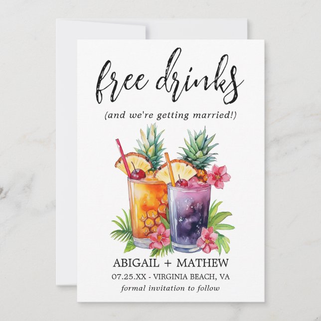 Funny Tropical Pineapple Cocktails Photo Wedding Save The Date (Front)