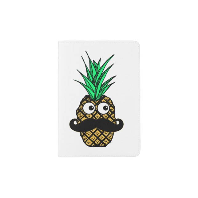 Funny Tropical Pineapple with Googly Eyes Mustache Passport Holder (Front)