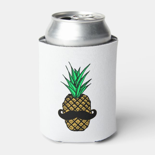 Funny Tropical Pineapple with Mustache Can Cooler (Can Front)