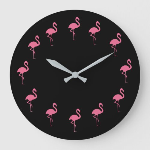 Funny Tropical Pink Flamingos Large Clock