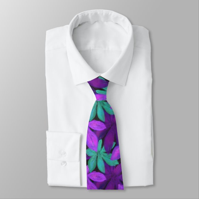 Funny Tropical Purple and Green Beach Party Neck Tie (Tied)