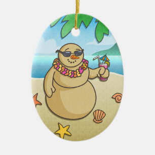 Funny Tropical Snowman Holiday Keepsake Ornament