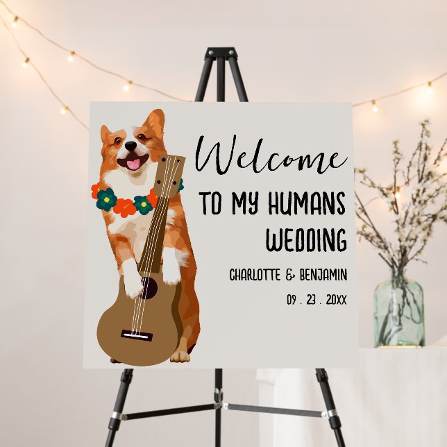 Funny Tropical Summer  Dog Wedding Welcome Signs (In Situ (Stand))