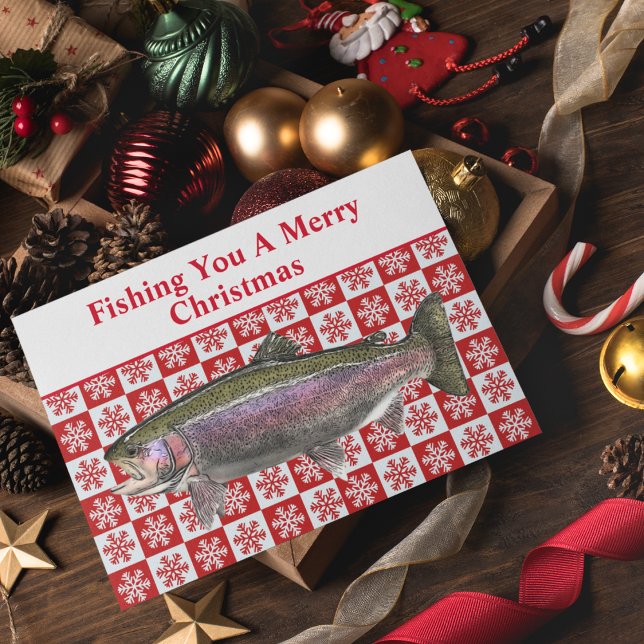 Funny Trout Fishing Pun Christmas Festive Custom Holiday Card (Creator Uploaded)