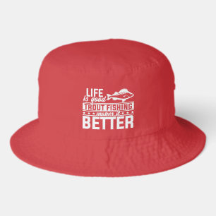Funny trout fishing word art  bucket hat
