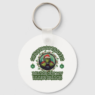 Funny Trucker Christmas Grinch Traffic Holiday Keychain