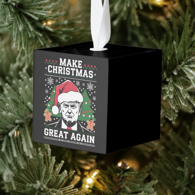 Funny Trump 2024 Make Christmas Great Again  Cube Ornament (Tree)