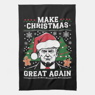 Funny Trump 2024 Make Christmas Great Again Kitchen Towel