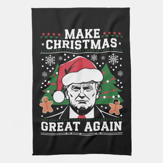 Funny Trump 2024 Make Christmas Great Again  Kitchen Towel (Vertical)