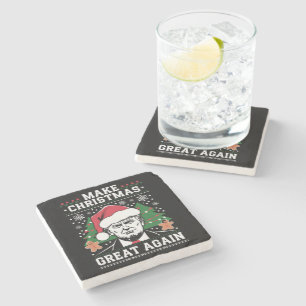 Funny Trump 2024 Make Christmas Great Again Stone Coaster