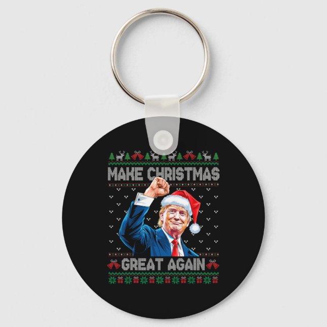 Funny Trump 2024 Make Christmas Great Again Ugly C Keychain (Front)