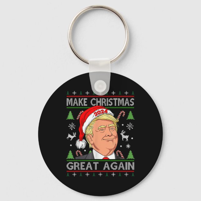 Funny Trump 2024 Make Christmas Great Again Ugly Keychain (Front)