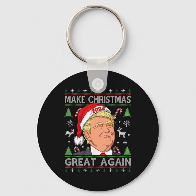 Funny Trump 2024 Make Christmas Great Again Ugly S Keychain (Front)