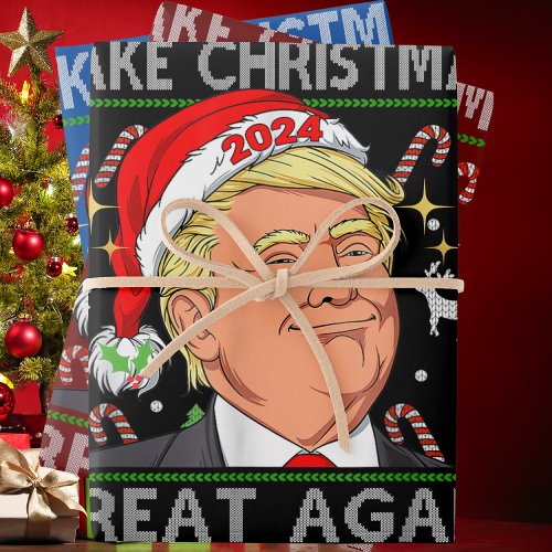 Funny Trump 2024 Make Christmas Great Again Ugly Wrapping Paper Sheets