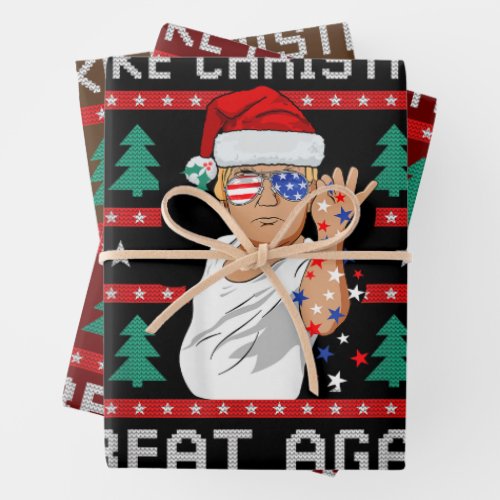 Funny Trump 2024 Make Christmas Great Again Wrapping Paper Sheets